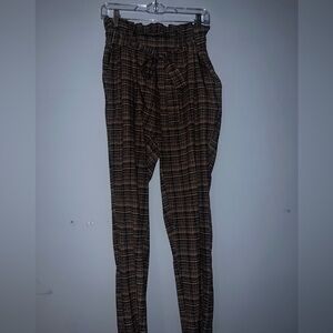 Cato brown plaid paper bag stretch tie pants size medium